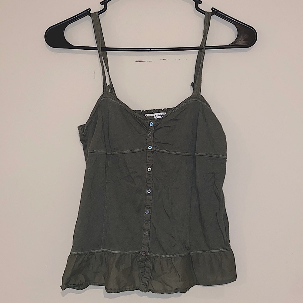 American Eagle Button Down Ruffle Hem Tank Top